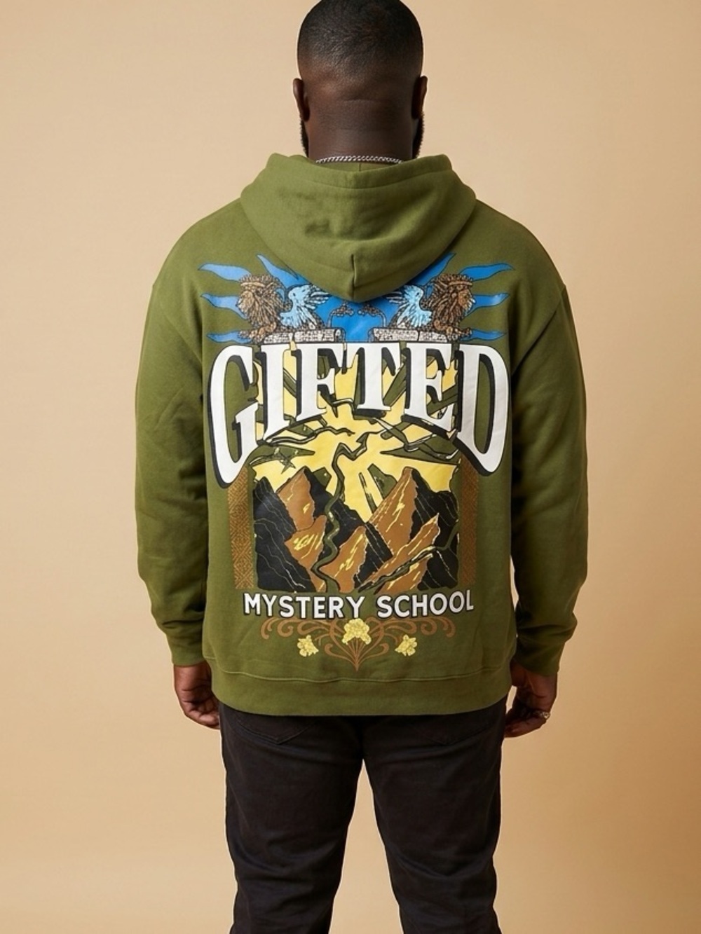 NWT GFTD LA Unisex Olive Green Men's Gifted Mystery School Graphic Hoodie - M